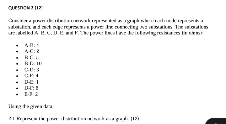 Solved QUESTION 2 [12]Consider a power distribution network | Chegg.com
