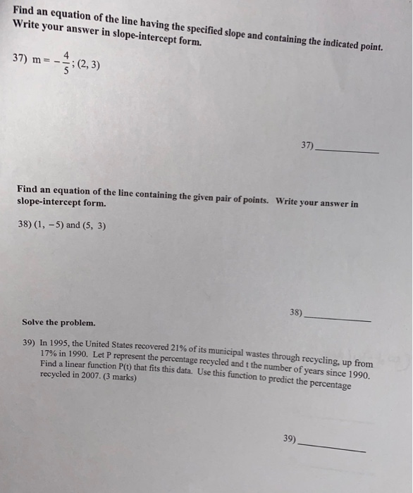 Solved Find an equation of the line having the specified | Chegg.com