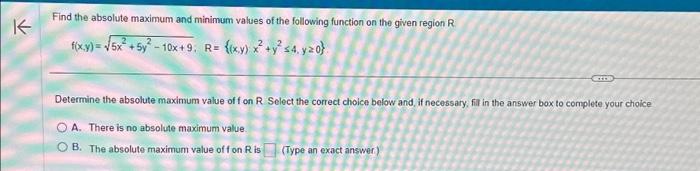 Solved QUICKKK K Find the absolute maximum and minimum | Chegg.com