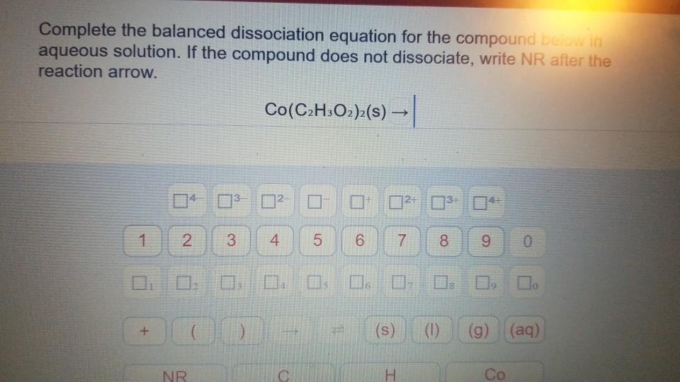 Solved Complete The Balanced Dissociation Equation For The 9135