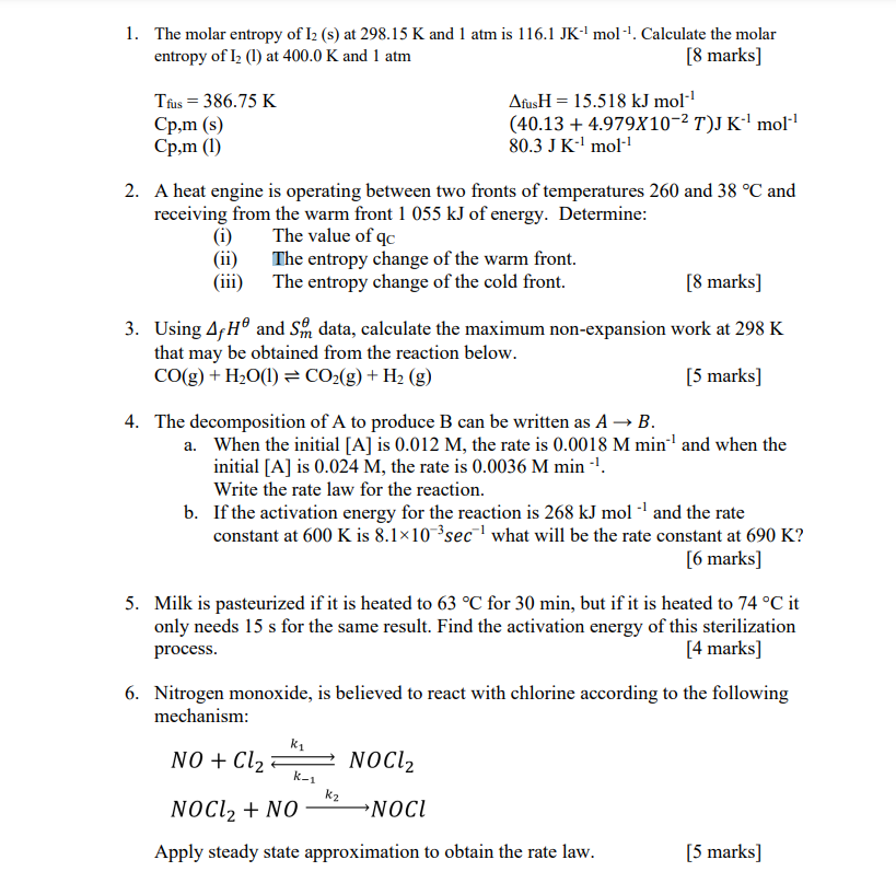 Solved The molar entropy of I2(s) ﻿at 298.15K ﻿and 1atm is | Chegg.com