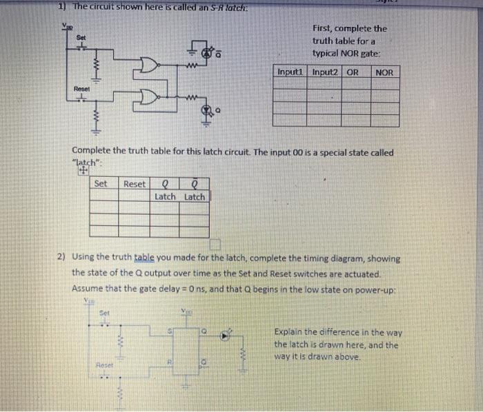 Solved 1) The circuit shown here is called an S-R latch: Set | Chegg.com