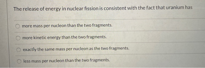 Solved The Release Of Energy In Nuclear Fission Is Consis Chegg Com