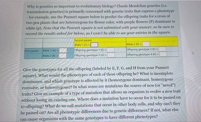 Solved Why is geneties so important to evolutionary biology? | Chegg.com