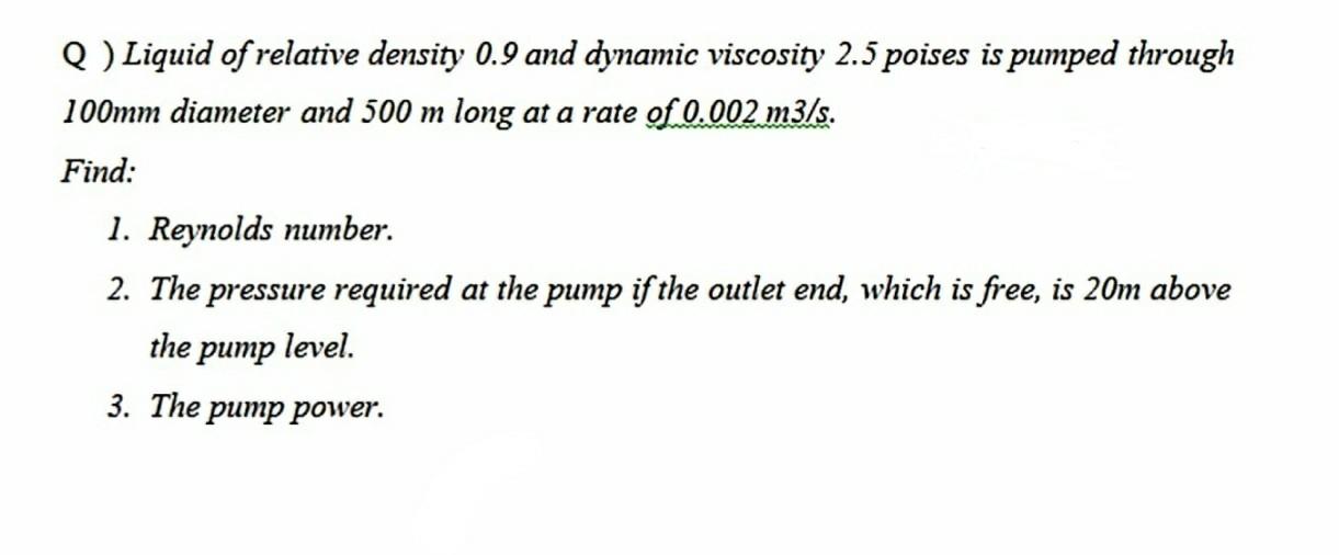 Solved Q) Liquid of relative density 0.9 and dynamic | Chegg.com
