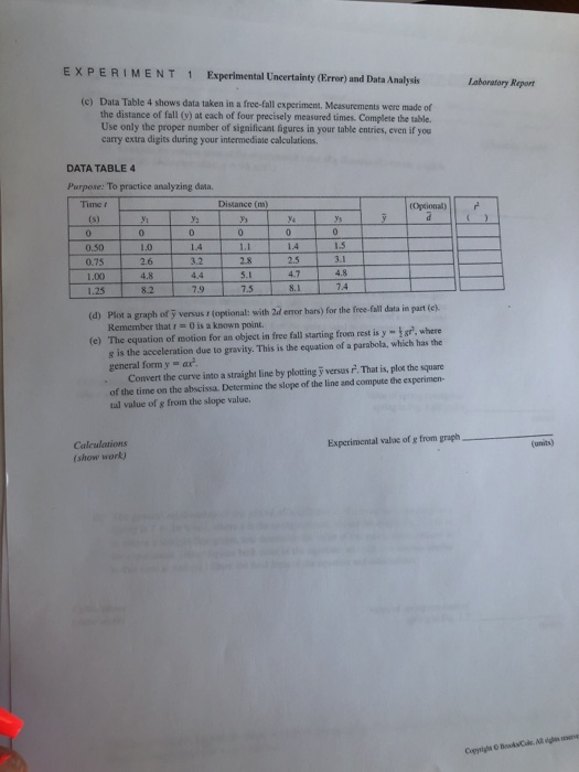 Solved EXPERIMENT 1 Experimental Uncertainty (Error) And | Chegg.com