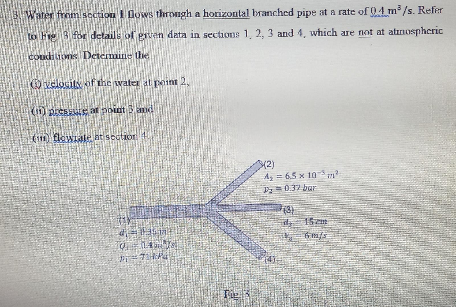 Solved 3 3. Water from section 1 flows through a horizontal | Chegg.com