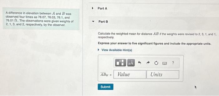 Solved A difference in elevation between A and B was | Chegg.com