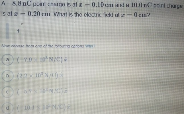Solved A-8.8 nC point charge is at x = 0.10 cm and a 10.0 nC | Chegg.com