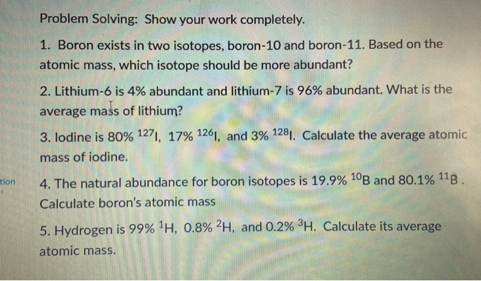 atomic mass number for boron 10 and boron 11