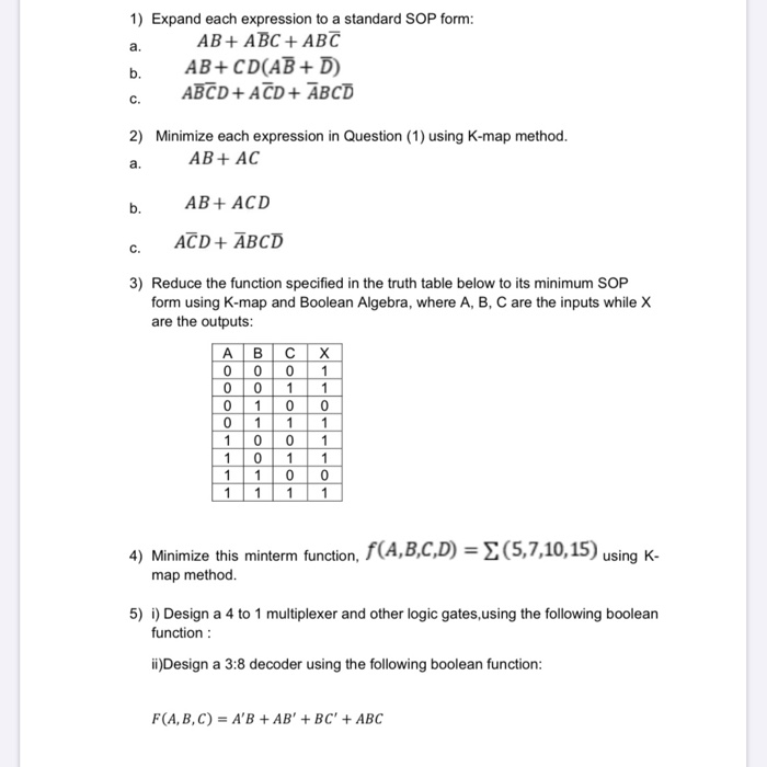 Solved a. 1) Expand each expression to a standard SOP form: | Chegg.com