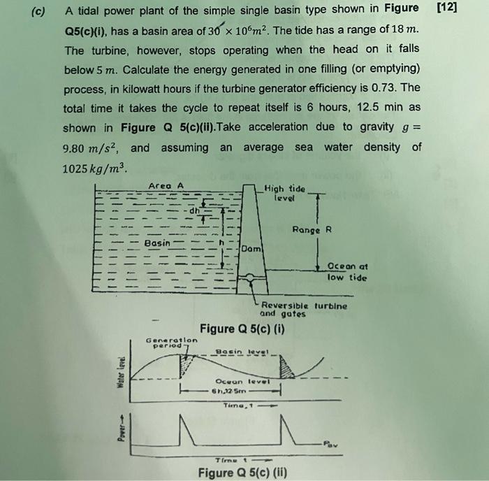 Solved (c) A tidal power plant of the simple single basin