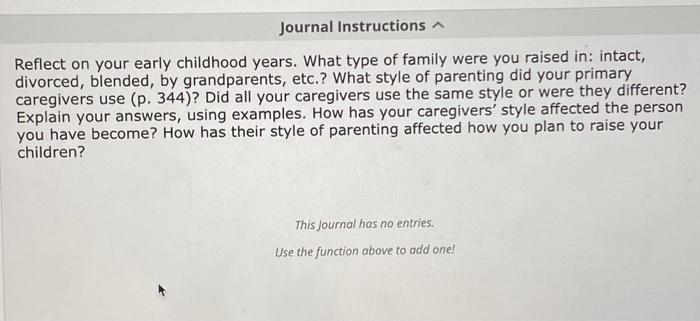 Solved Journal Instructions Reflect on your early childhood | Chegg.com