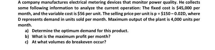 Solved A company manufactures electrical metering devices | Chegg.com