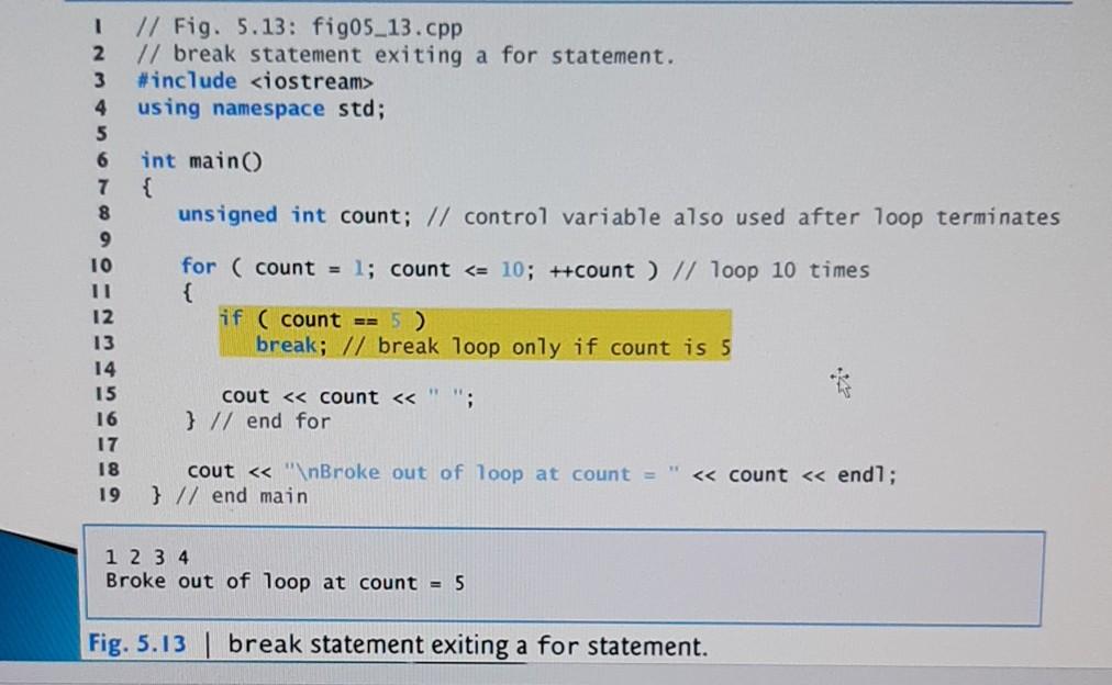 Solved // Fig. 5.13: fig05_13.cpp // break statement exiting | Chegg.com