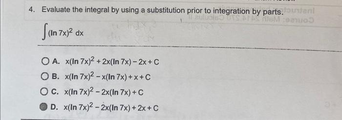 4.7 integration by substitution homework answers