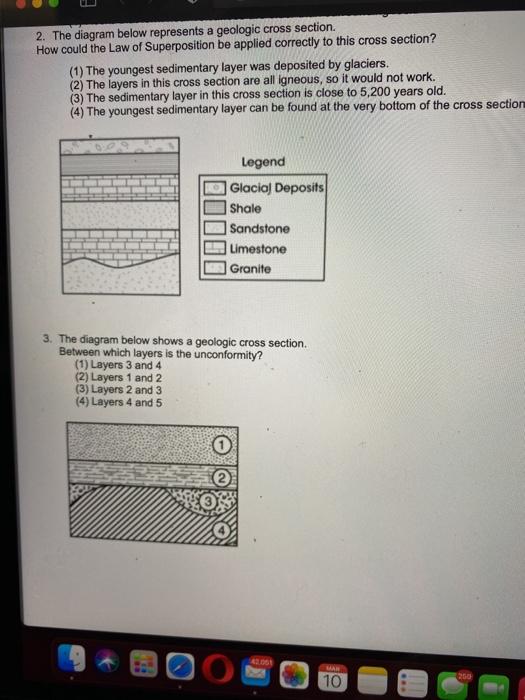 Solved 2. The diagram below represents a geologic cross | Chegg.com