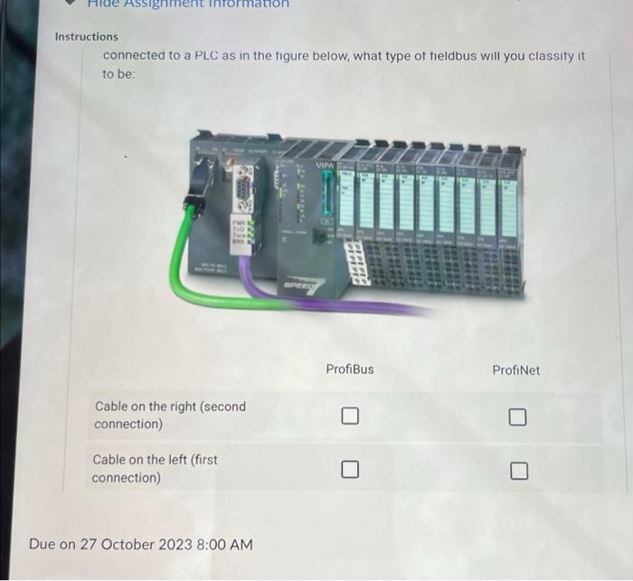 Solved Instructions ent Information connected to a PLC as in | Chegg.com