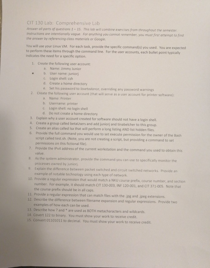 Solved a. CIT 130 Lab: Comprehensive Lab Answer all parts of | Chegg.com