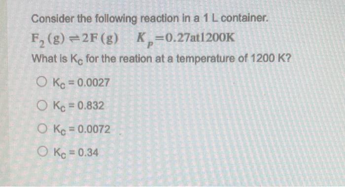 Solved Consider The Following Reaction In A 1 L Container. | Chegg.com