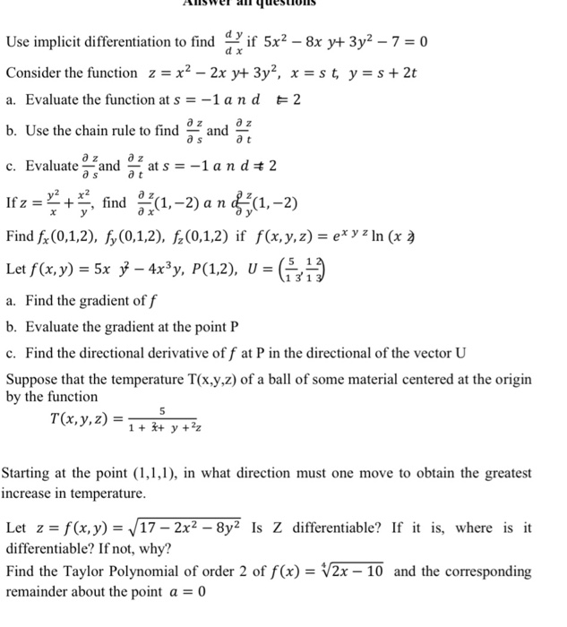 Solved Answer all questions Use implicit differentiation to | Chegg.com