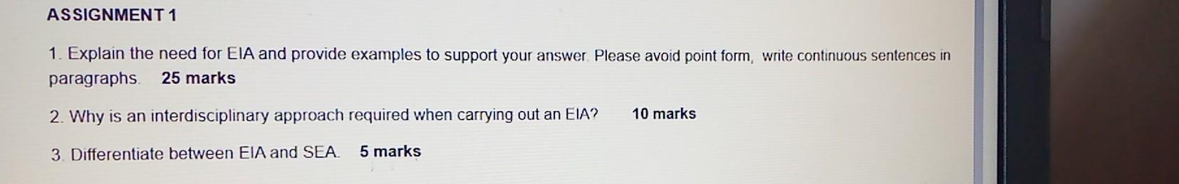 Solved 1. Explain the need for EIA and provide examples to | Chegg.com