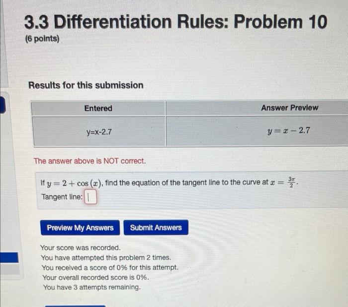 Solved 3.3 Differentiation Rules: Problem 10 (6 points) | Chegg.com