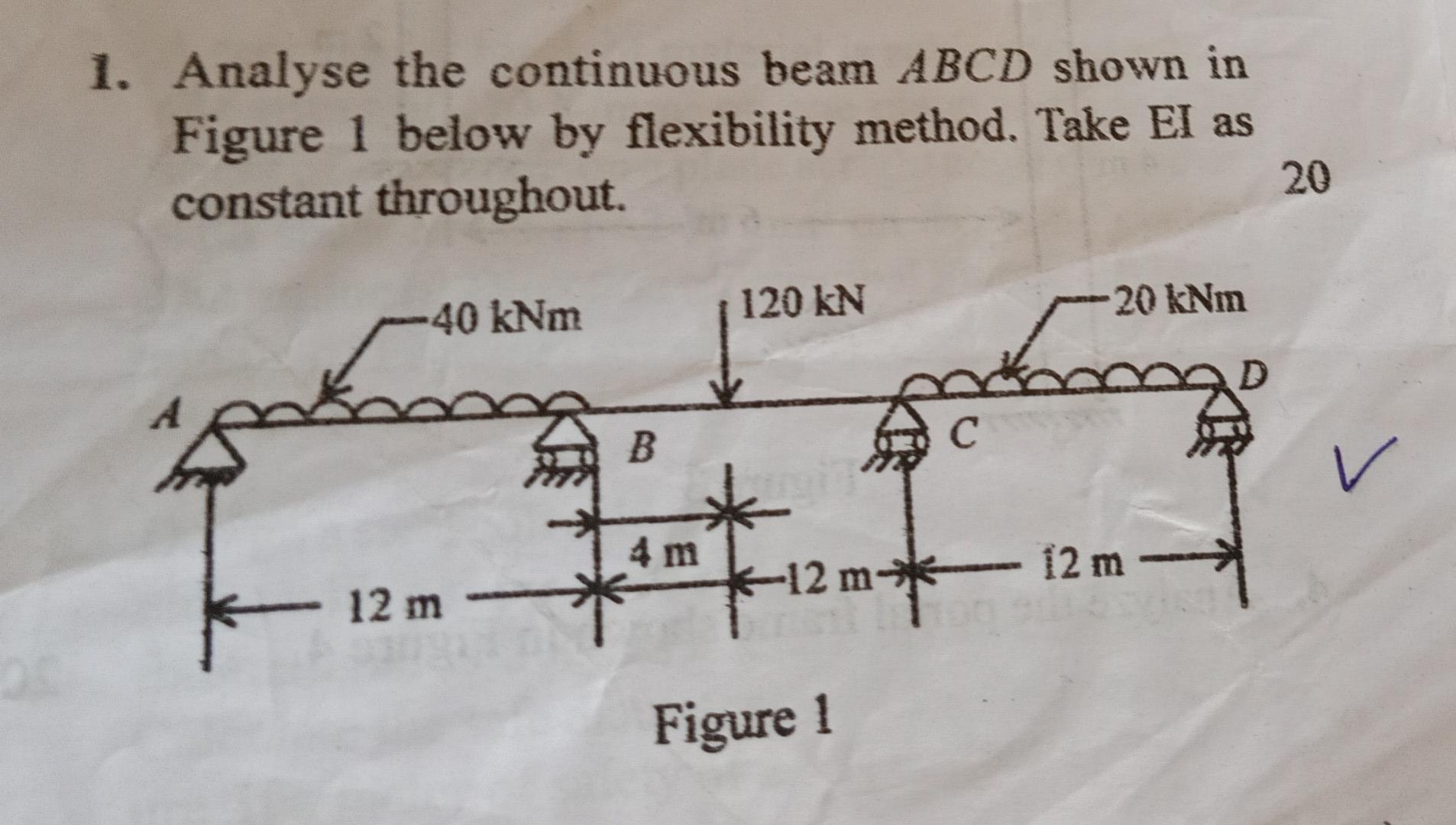 1 Analyse The Continuous Beam Abcd Shown In Figure 1