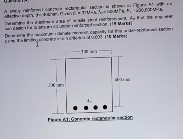 Solved A singly reinforced concrete rectangular section is | Chegg.com