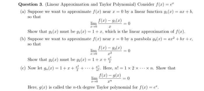 Solved Question 3. (Linear Approximation and Taylor | Chegg.com