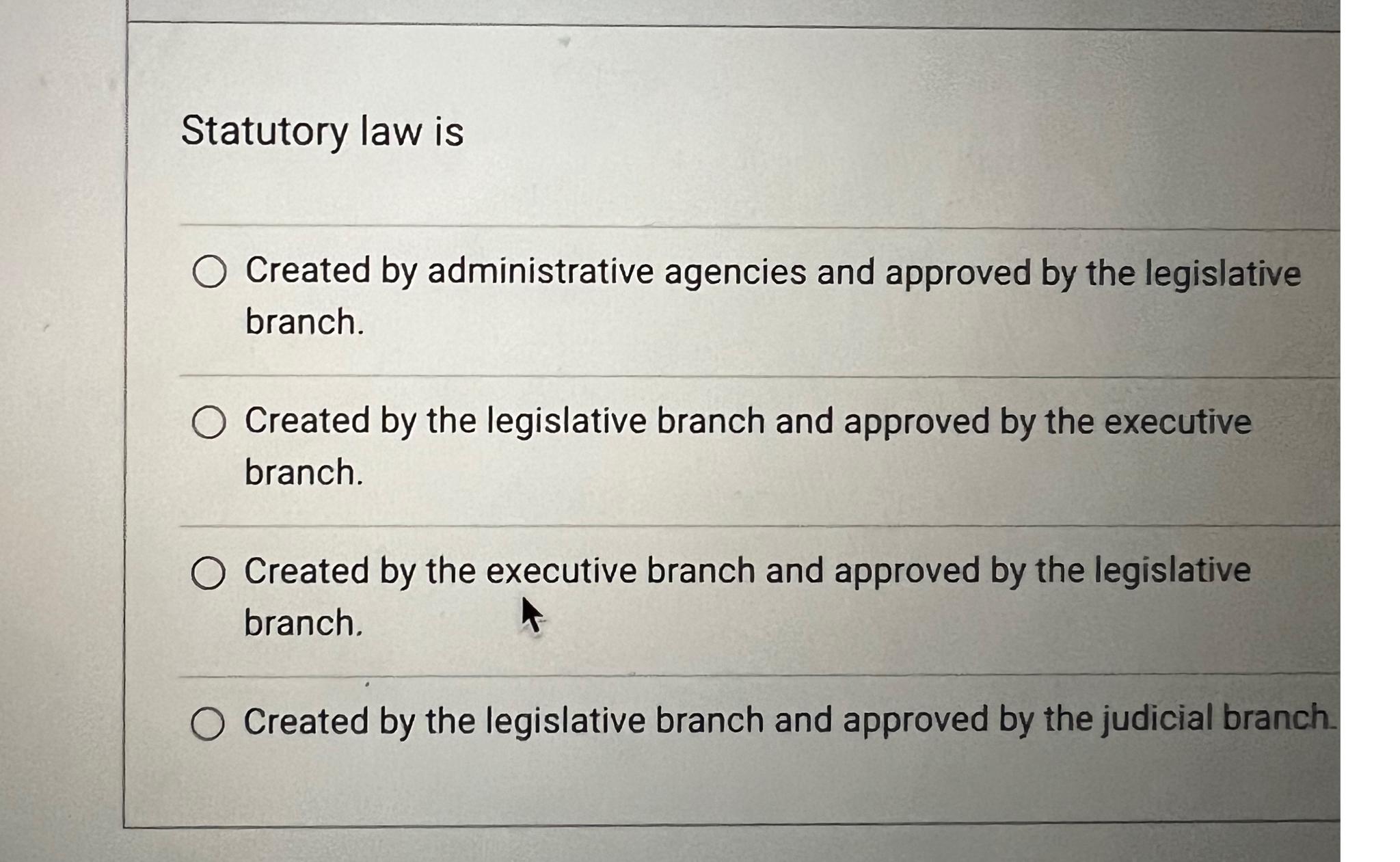 Solved Statutory law isCreated by administrative agencies | Chegg.com
