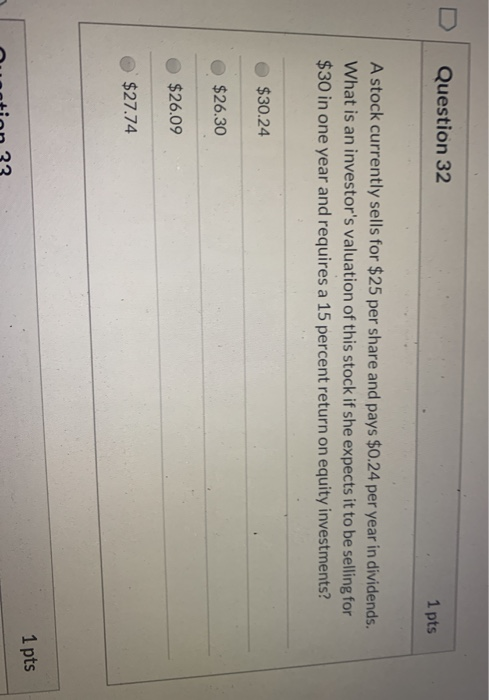 Solved 1 Pts Question 32 A Stock Currently Sells For 25 Per Chegg