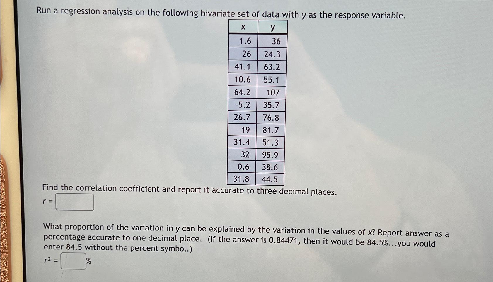 Solved Run A Regression Analysis On The Following Bivariate | Chegg.com