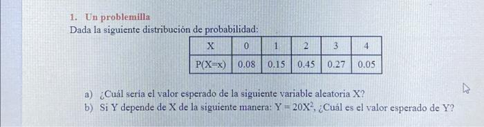 Solved 1. Un problemilla Dada la siguiente distribución de | Chegg.com