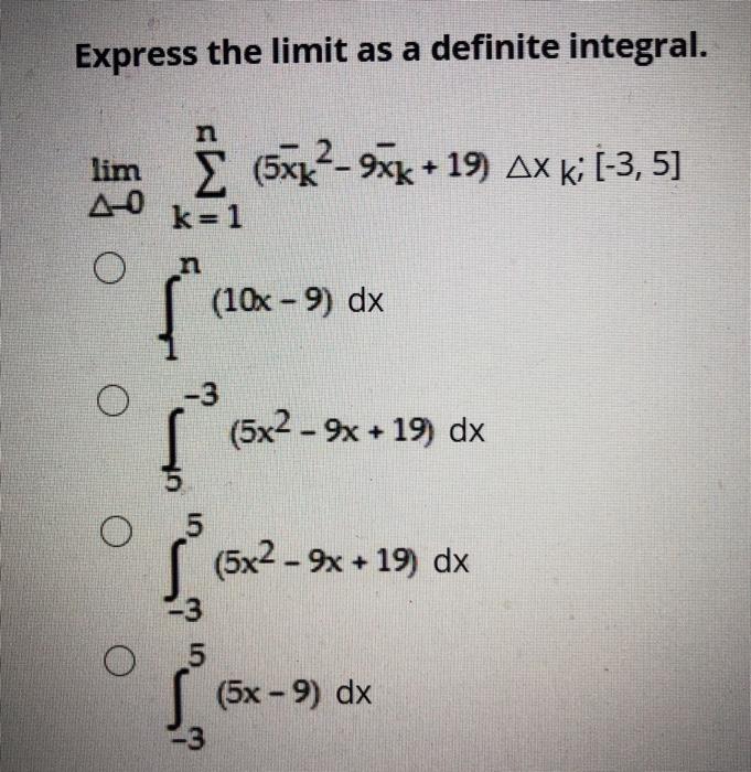 Solved Express the limit as a definite integral. lim 40 Ż | Chegg.com
