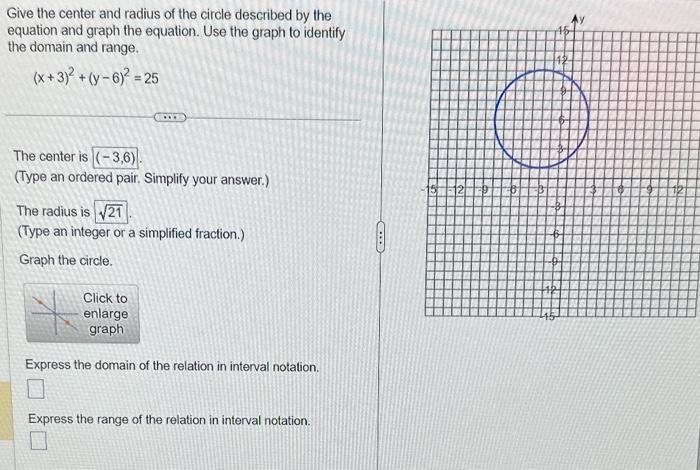 Solved Give the center and radius of the circle described by | Chegg.com