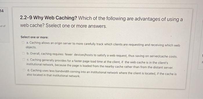 Solved 14 2.2-9 Why Web Caching? Which Of The Following Are | Chegg.com