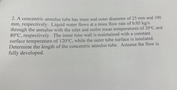 Solved A Concentric Annulus Tube Has Inner And Outer Chegg Com