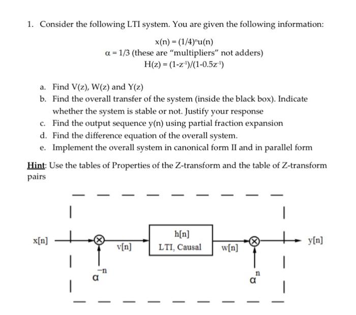 Solved 1 Consider The Following Lti System You Are Given Chegg Com