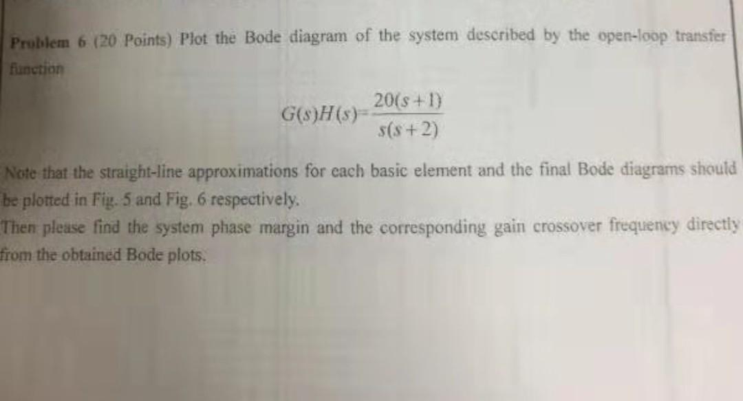 Solved Problem 6 (20 Points) Plot the Bode diagram of the | Chegg.com