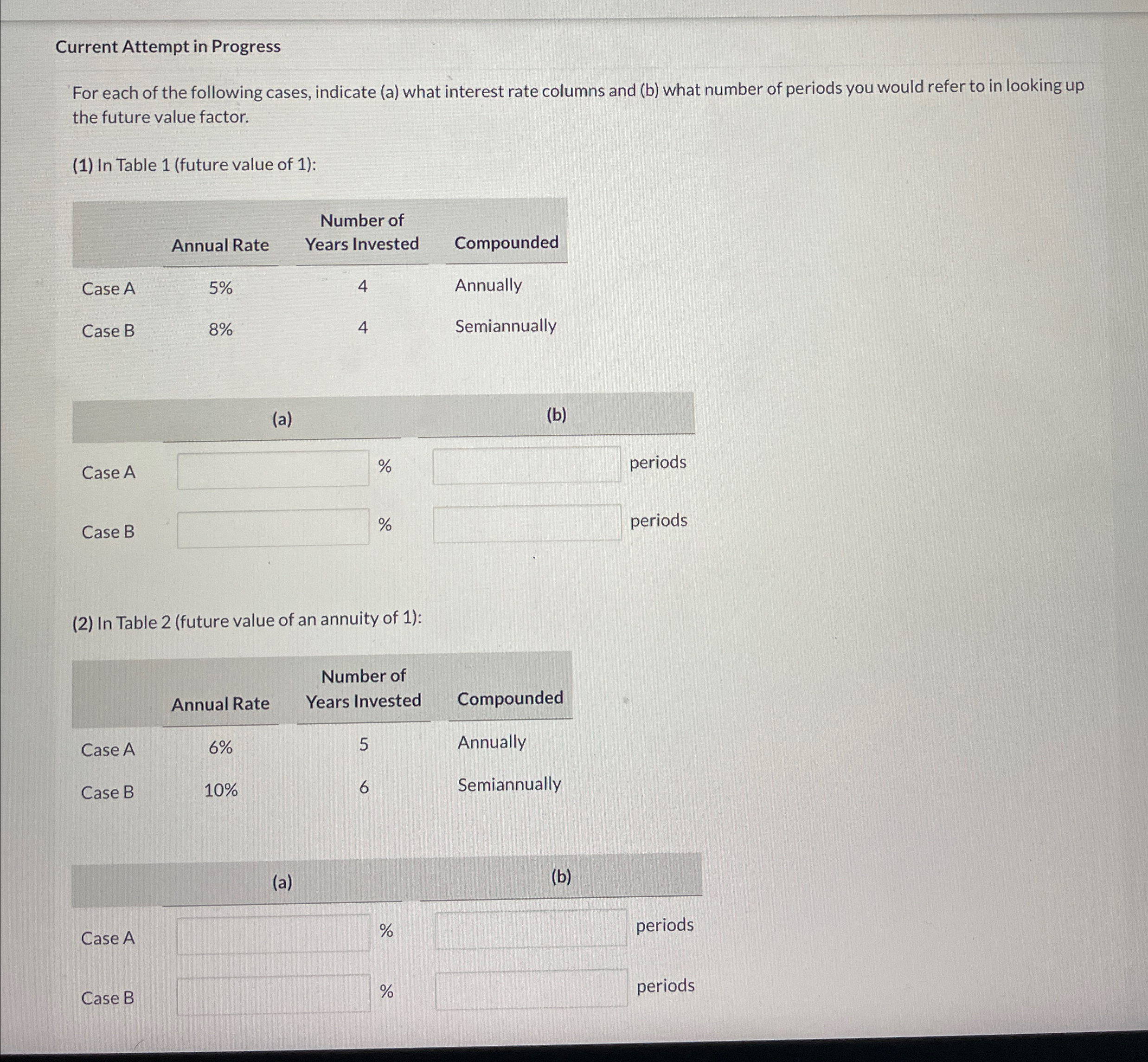 Solved Current Attempt in ProgressFor each of the following | Chegg.com