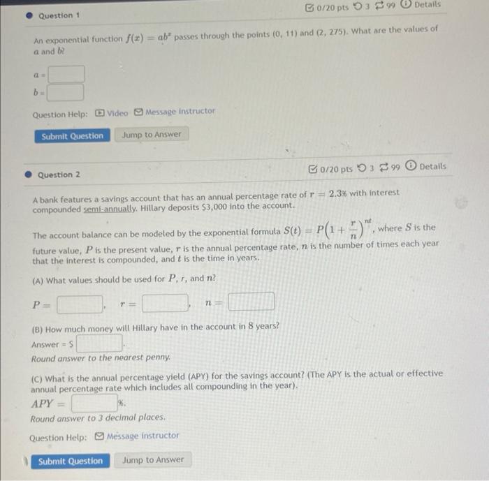 Solved An exponential function f(x)=ab2 passes through the | Chegg.com