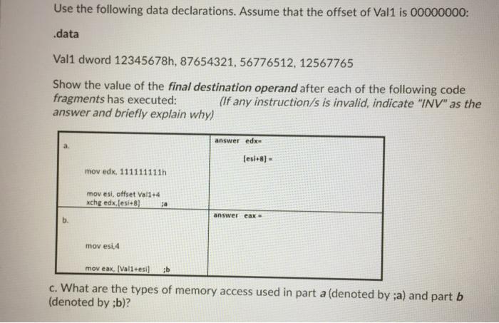 Solved Use the following data declarations. Assume that the | Chegg.com
