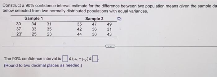 Solved Construct a 90% confidence interval estimate for the | Chegg.com