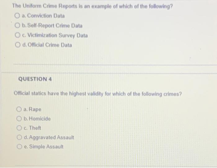 Solved The Uniform Crime Reports is an example of which of | Chegg.com