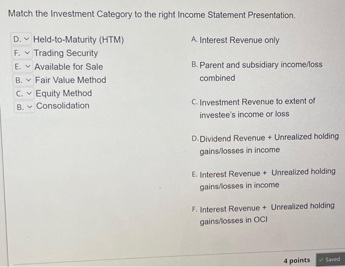 Solved Match the Investment Category to the right Income | Chegg.com
