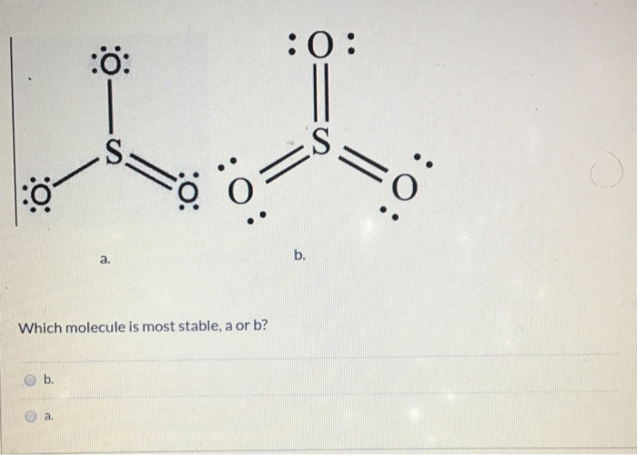 Solved :0: Which molecule is most stable, a or b? | Chegg.com