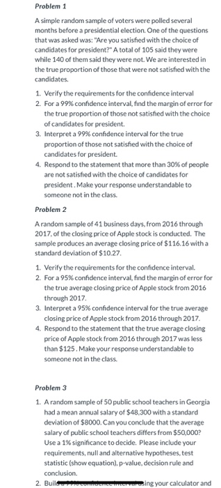 Solved Problem 1 A Simple Random Sample Of Voters Were | Chegg.com