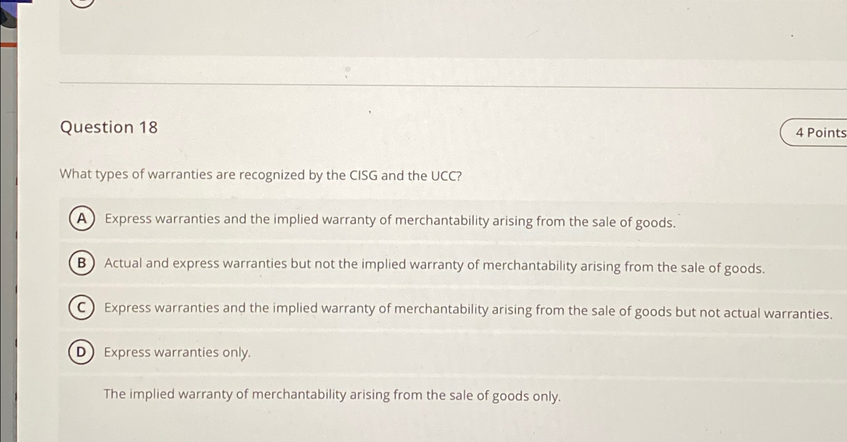 Solved Question 18what Types Of Warranties Are Recognized By