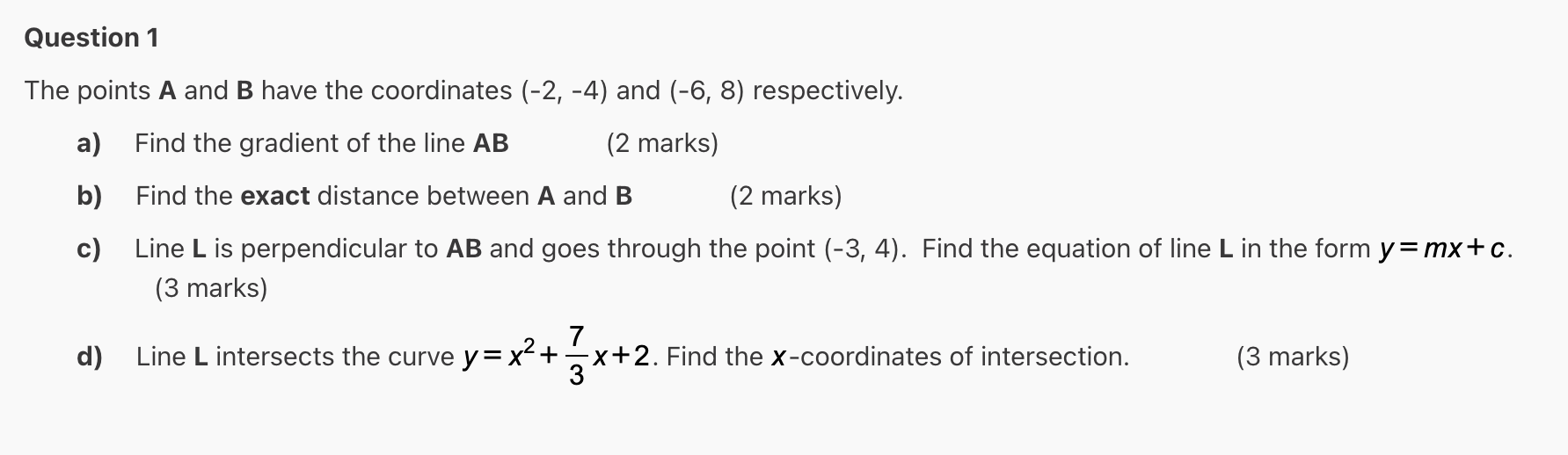 Solved Question 1 The points A and B have the coordinates | Chegg.com